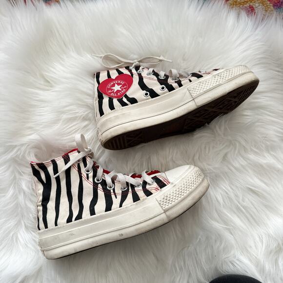 Zebra Hi-Top Platform Converse w/ Red Heart Logo - Picture 5 of 8